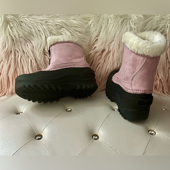 Itasca Tahoe Pink Black Micro Suede Faux Shearling Front Zip Boots Size 10 - Picture 10 of 13